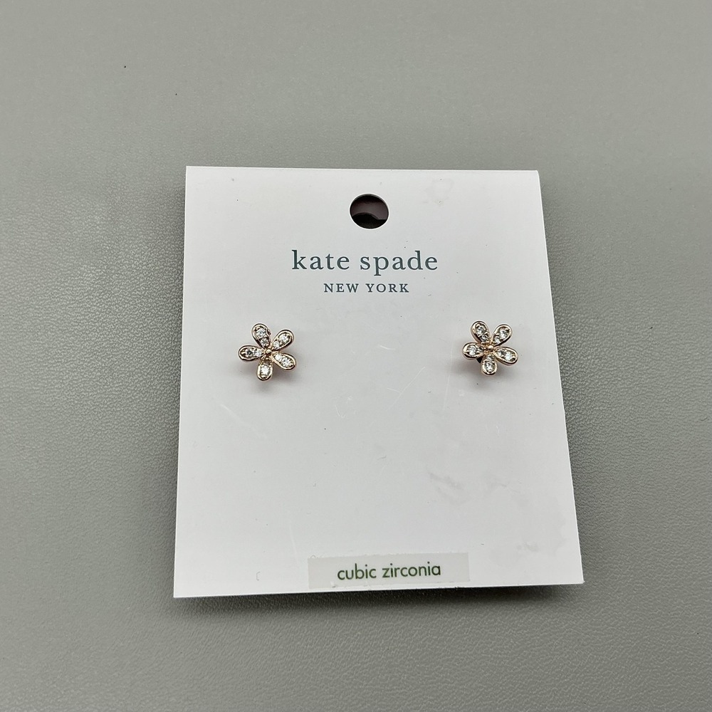 Kate Spade Earrings Flower Stud Rose Gold Cubic Zirconia Womens Gleaming Garden